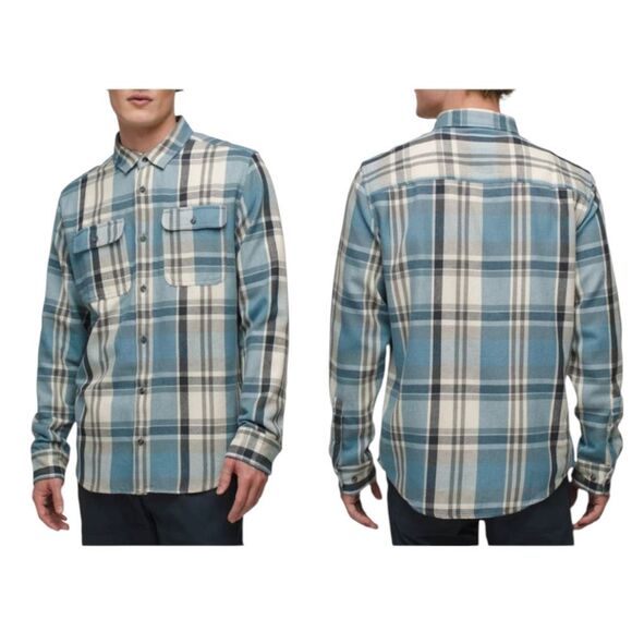 NWT Prana Westbrook Flannel Shirt Plaid High Tide Blue Size L - Picture 1 of 11